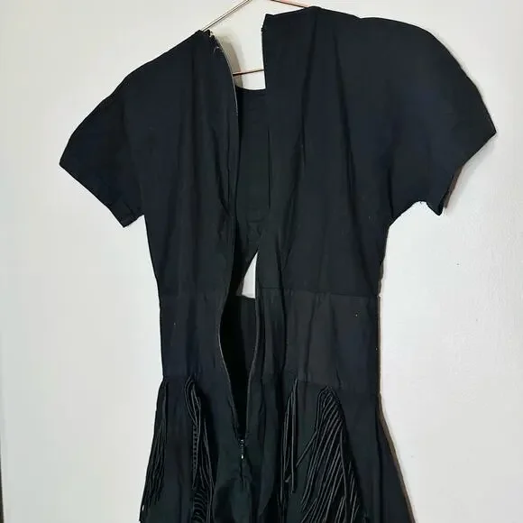 BIBHU MOHAPATRA Black Mid Cutout Fringe Detail Western Midi Dress size 8 - Picture 10 of 11